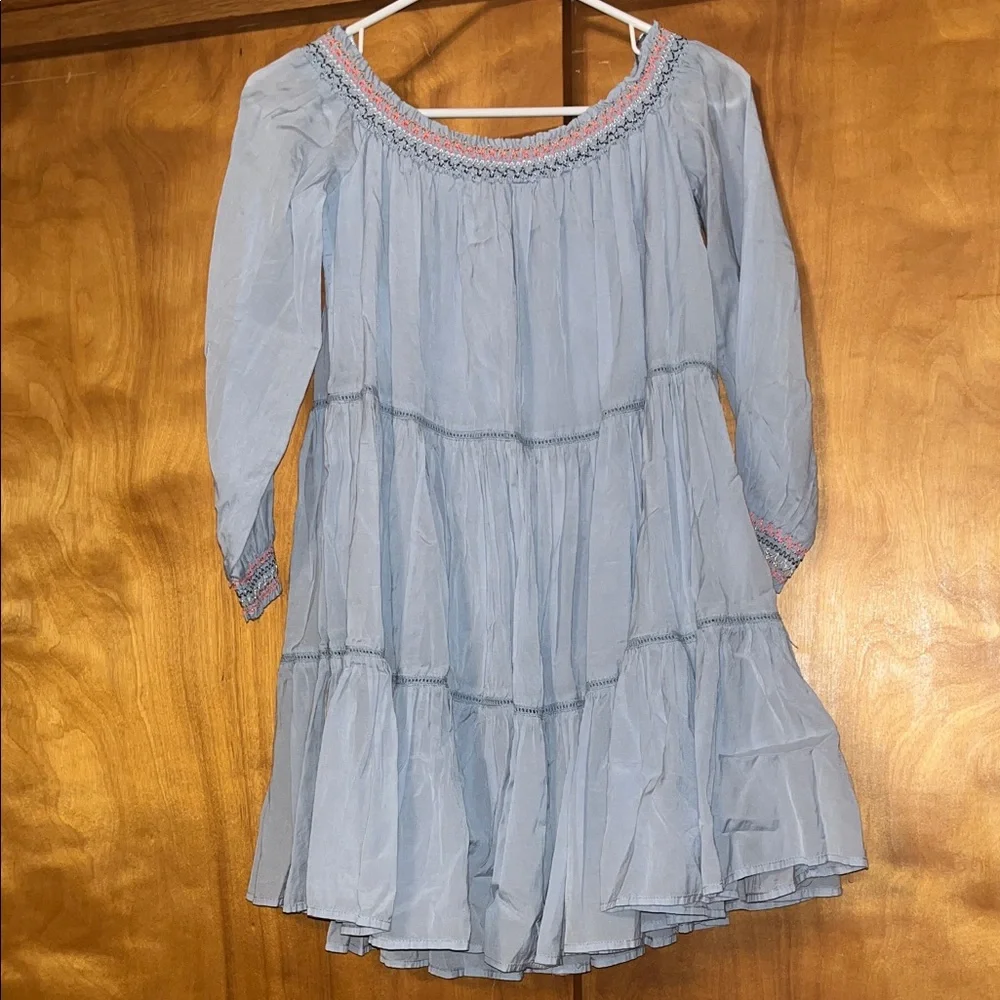Free People Blue Floral Embroidered Dress